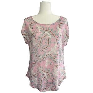 Cynthia Rowley Womens Pink Bird Botanical 100% Linen Shirt Size XL